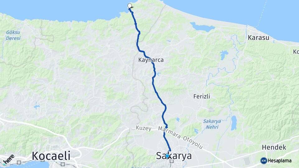 Sakarya Serdivan Kefken Kandıra Kocaeli Arası Kaç Km - Yol Haritası