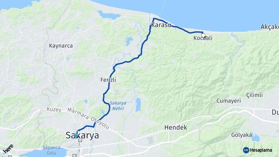 Sakarya Serdivan Kocaali Arası Kaç Km - Yol Haritası