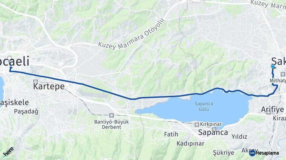Sakarya Serdivan Kocaeli Arası Kaç Km - Yol Haritası
