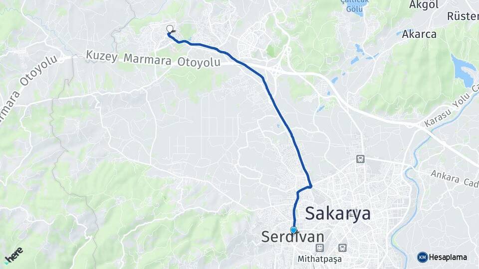 Sakarya Serdivan Korucuk Adapazarı Arası Kaç Km - Yol Haritası