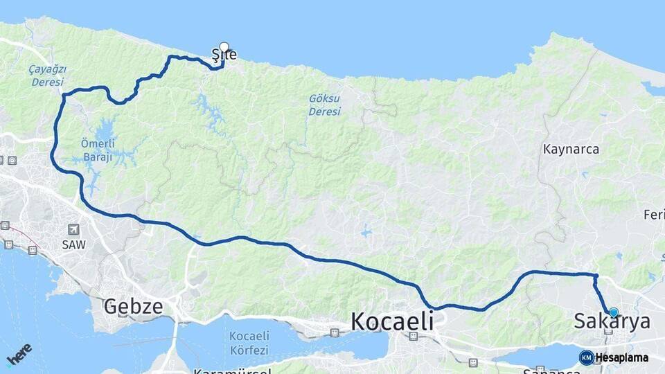 Sakarya Şile İstanbul Arası Kaç Km - Yol Haritası