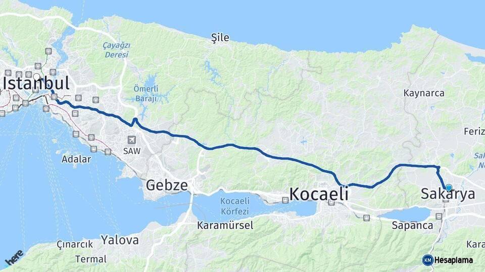 Sakarya Şişli İstanbul Arası Kaç Km - Yol Haritası