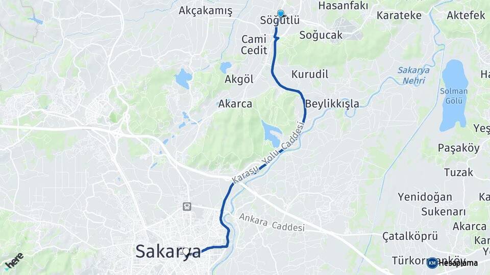 Sakarya Söğütlü Adapazarı Arası Kaç Km - Yol Haritası