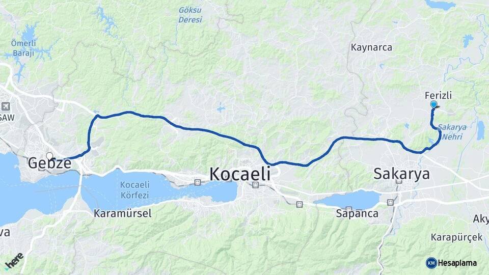 Sakarya Söğütlü Gebze Kocaeli Arası Kaç Km - Yol Haritası