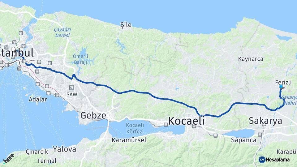 Sakarya Söğütlü İstanbul Arası Kaç Km - Yol Haritası