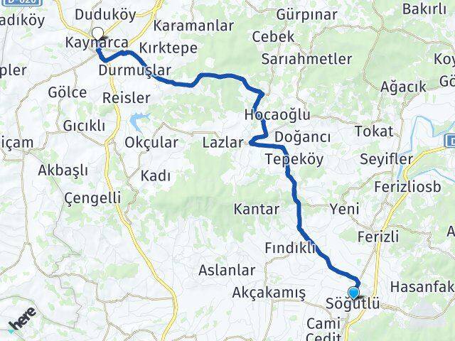 Sakarya Söğütlü Kaynarca Arası Kaç Km - Yol Haritası