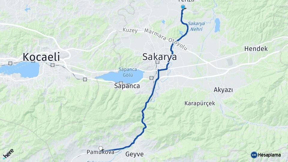 Sakarya Söğütlü Pamukova Arası Kaç Km - Yol Haritası