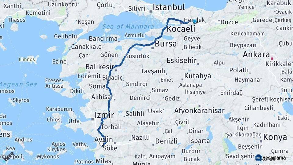 Sakarya Söke Aydın Arası Kaç Km - Yol Haritası