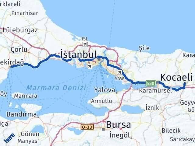 Sakarya Süleymanpaşa Tekirdağ Arası Kaç Km - Yol Haritası