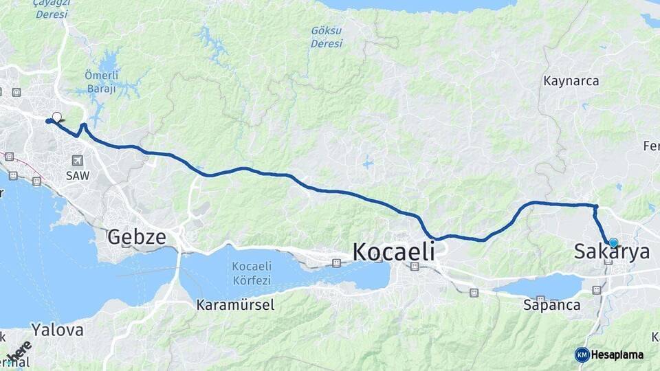 Sakarya Sultanbeyli İstanbul Arası Kaç Km - Yol Haritası