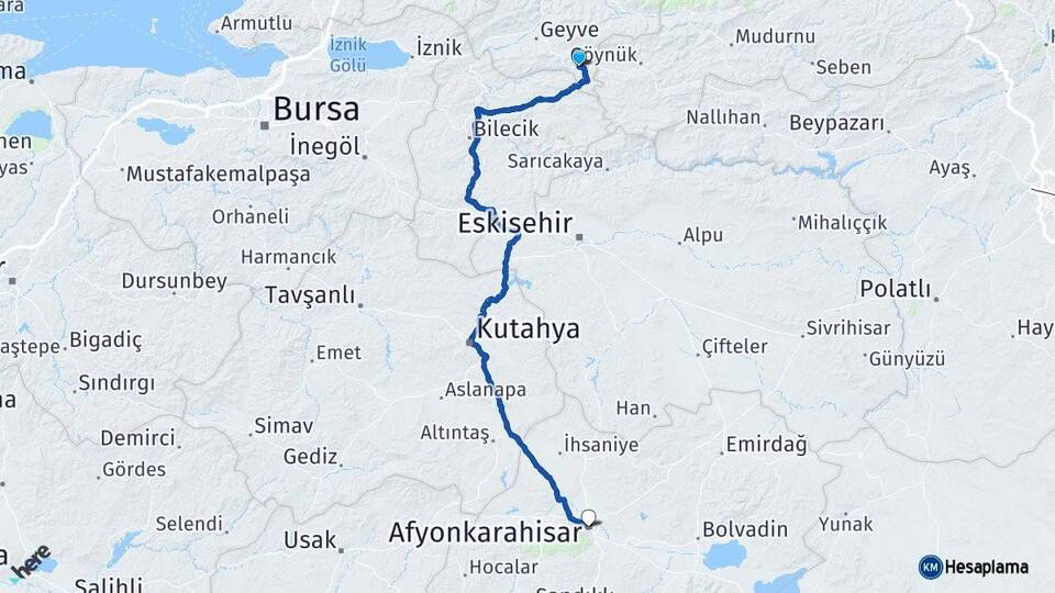 Sakarya Taraklı Afyonkarahisar Arası Kaç Km - Yol Haritası