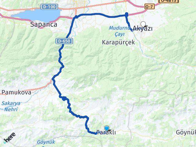 Sakarya Taraklı Akyazı Arası Kaç Km - Yol Haritası