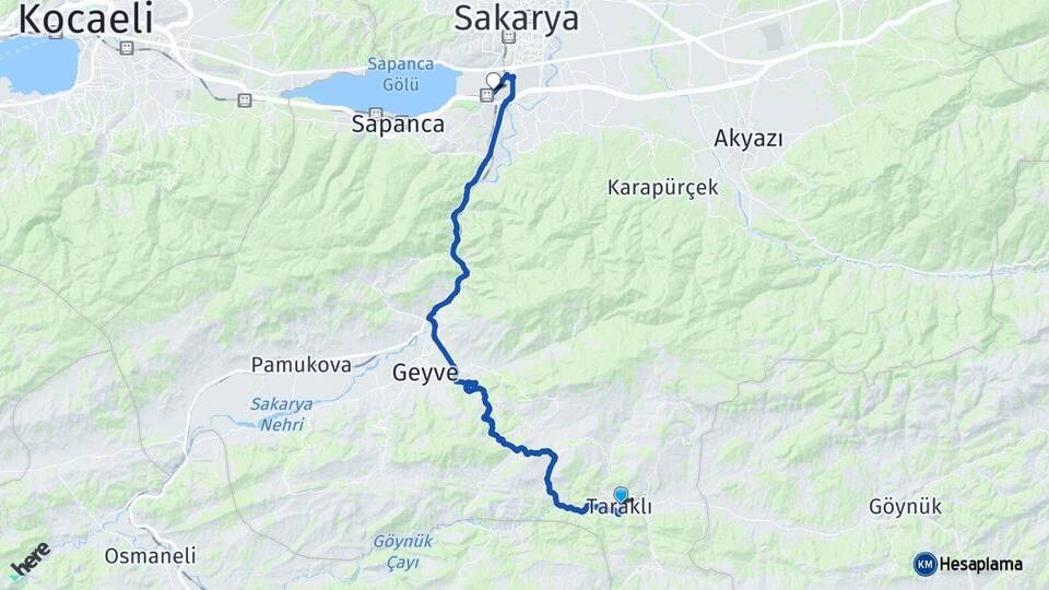 Sakarya Taraklı Arifiye Arası Kaç Km - Yol Haritası