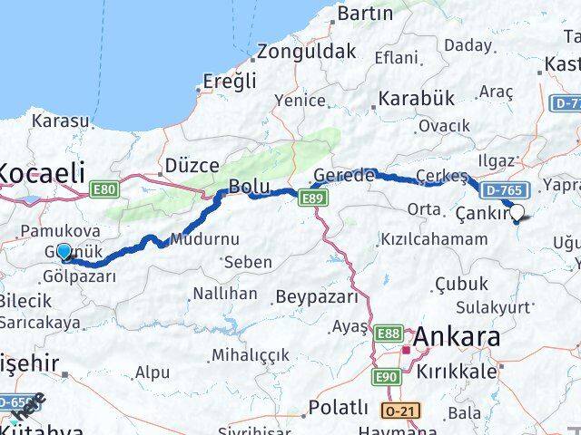 Sakarya Taraklı Çankırı Arası Kaç Km - Yol Haritası