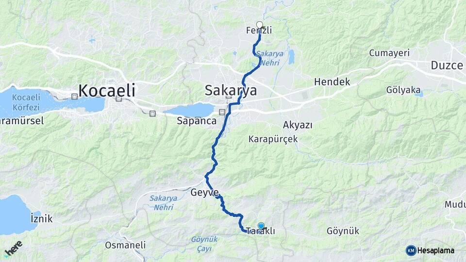 Sakarya Taraklı Ferizli Arası Kaç Km - Yol Haritası