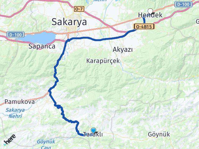 Sakarya Taraklı Hendek Arası Kaç Km - Yol Haritası