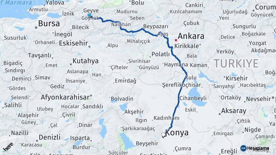 Sakarya Taraklı Konya Arası Kaç Km - Yol Haritası