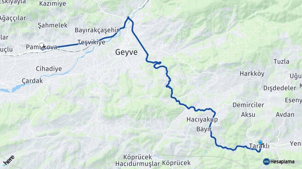 Sakarya Taraklı Pamukova Arası Kaç Km - Yol Haritası
