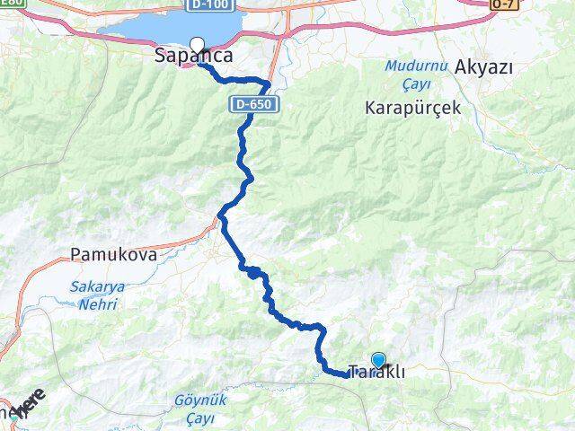 Sakarya Taraklı Sapanca Arası Kaç Km - Yol Haritası