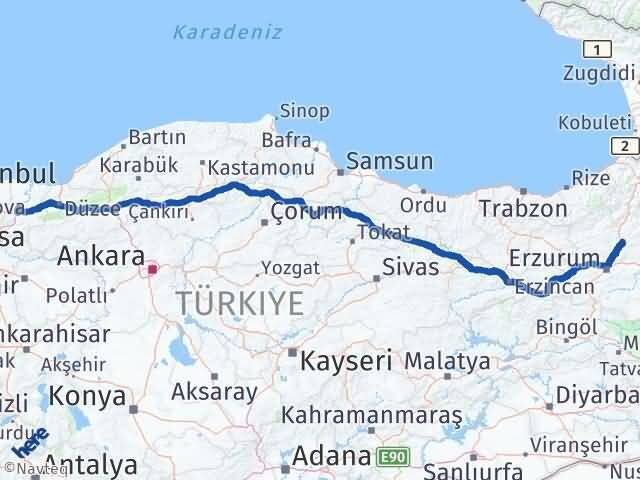 Sakarya Tortum Erzurum Arası Kaç Km - Yol Haritası