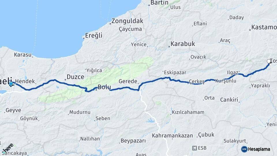 Sakarya Tosya Kastamonu Arası Kaç Km - Yol Haritası