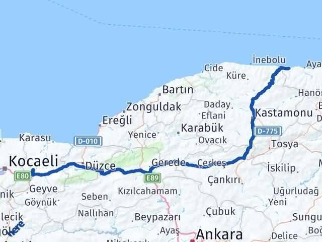 Sakarya Türkeli Sinop Arası Kaç Km - Yol Haritası