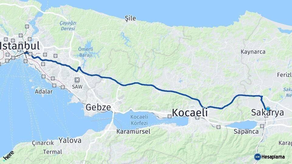 Sakarya Üsküdar İstanbul Arası Kaç Km - Yol Haritası