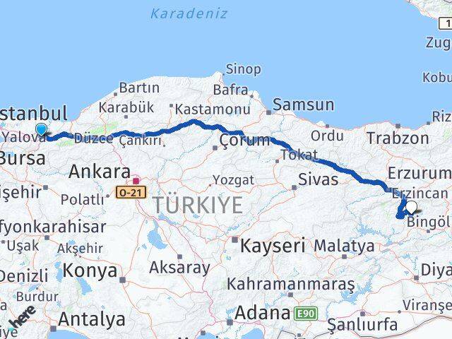 Sakarya Yayladere Bingöl Arası Kaç Km - Yol Haritası