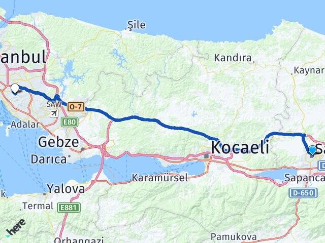 Sakarya Yeditepe Üniversitesi Arası Kaç Km - Yol Haritası