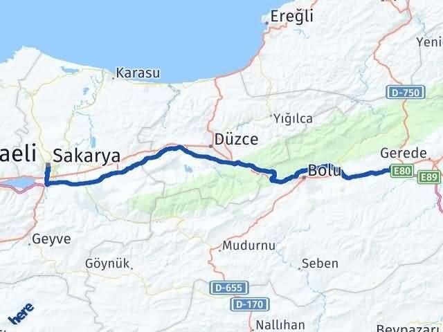 Sakarya Yeniçağa Bolu Arası Kaç Km - Yol Haritası