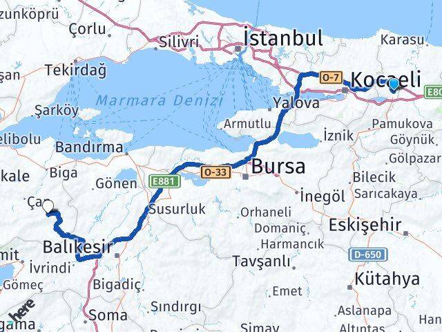 Sakarya Yenice Çanakkale Arası Kaç Km - Yol Haritası