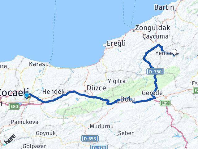 Sakarya Yenice Karabük Arası Kaç Km - Yol Haritası