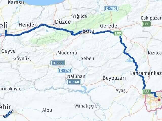 Sakarya Yenimahalle Ankara Arası Kaç Km - Yol Haritası