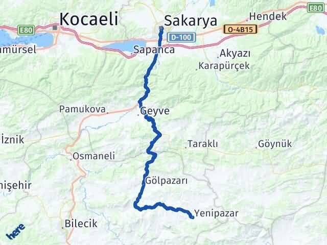 Sakarya Yenipazar Bilecik Arası Kaç Km - Yol Haritası
