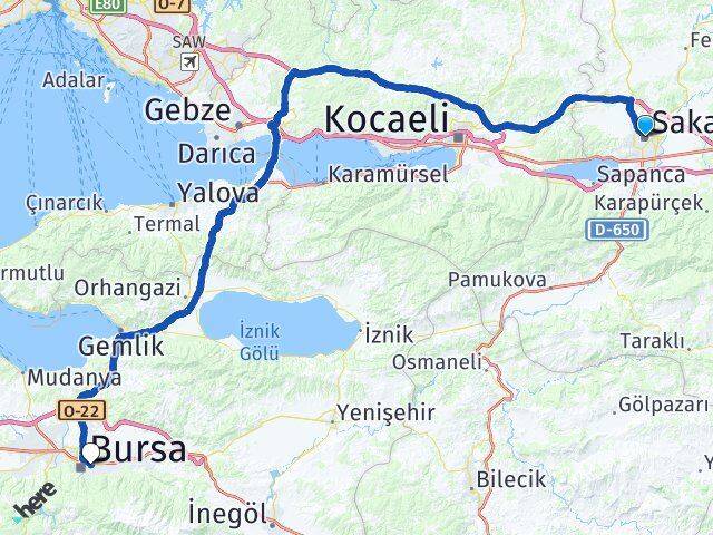 Sakarya Yıldırım Bursa Arası Kaç Km - Yol Haritası