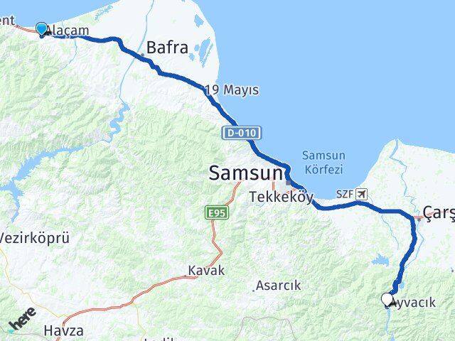 Samsun Alaçam Ayvacık Arası Kaç Km - Yol Haritası