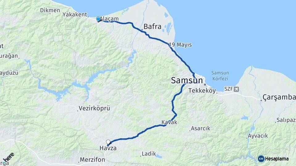 Samsun Alaçam Havza Arası Kaç Km? Arası Kaç Saat? Nerede Yol Haritası Yakıt, Rota ve Mesafe Hesaplama Samsun Alaçam Havza Arası Kaç Km? Arası Kaç Km Saat? Nerede Yol Haritası Yakıt, Rota ve Mesafe Hesaplama