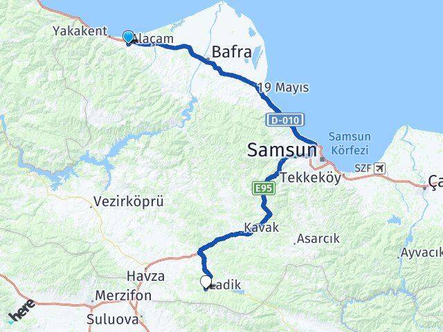 Samsun Alaçam Ladik Arası Kaç Km - Yol Haritası