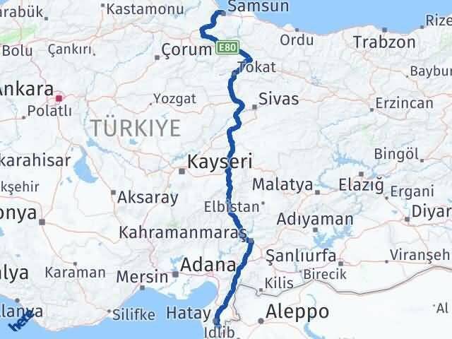 Samsun Altınözü Hatay Arası Kaç Km - Yol Haritası