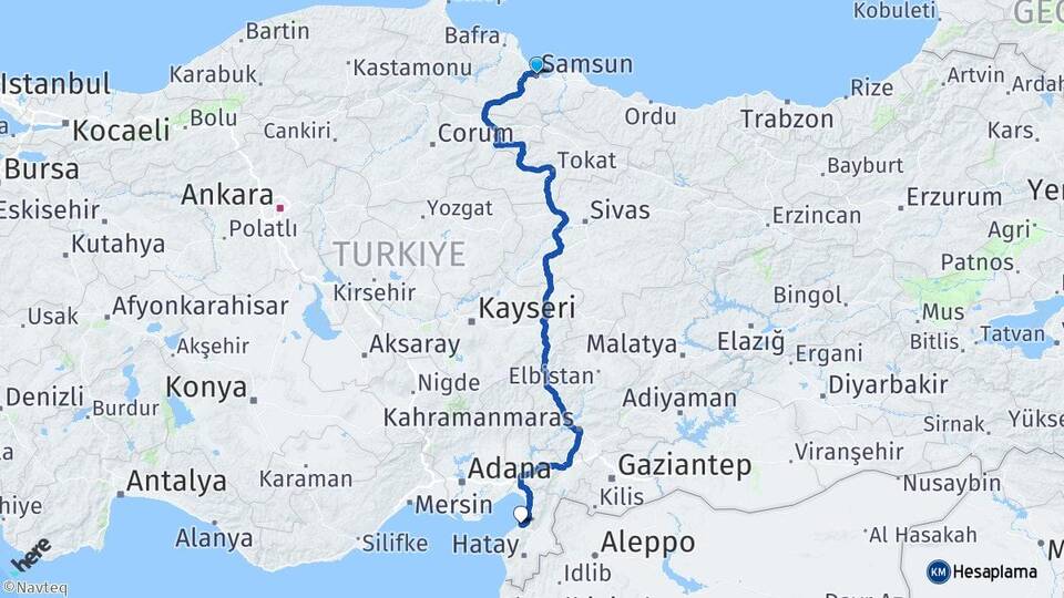Samsun Arsuz Hatay Arası Kaç Km - Yol Haritası