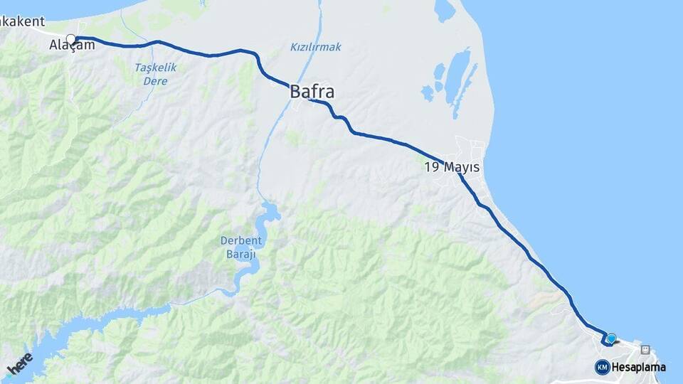 Samsun Atakum Alaçam Arası Kaç Km - Yol Haritası