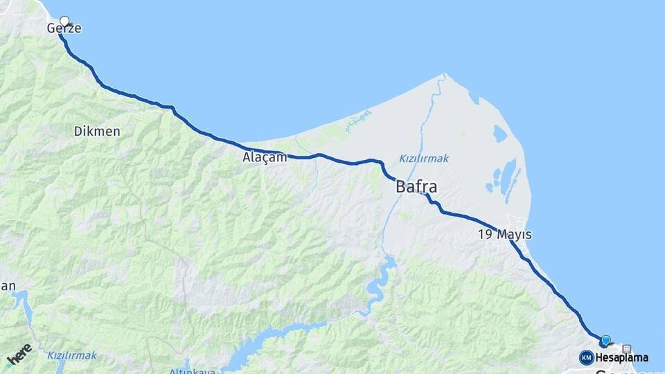 Samsun Atakum Gerze Sinop Arası Kaç Km - Yol Haritası
