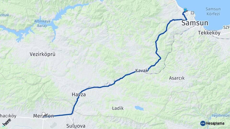 Samsun Atakum Merzifon Amasya Arası Kaç Km - Yol Haritası