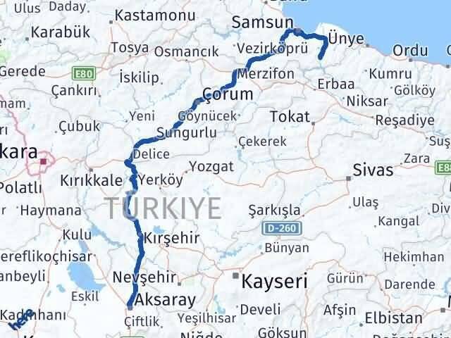 Samsun Ayvacık Aksaray Arası Kaç Km - Yol Haritası