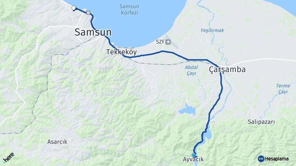 Samsun Ayvacık Atakum Arası Kaç Km - Yol Haritası