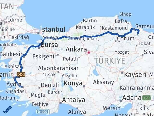 Samsun Ayvacık Aydın Arası Kaç Km - Yol Haritası