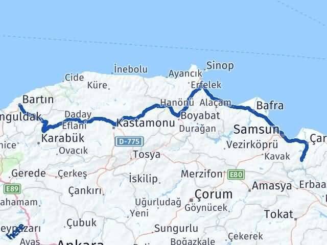 Samsun Ayvacık Bartın Arası Kaç Km - Yol Haritası