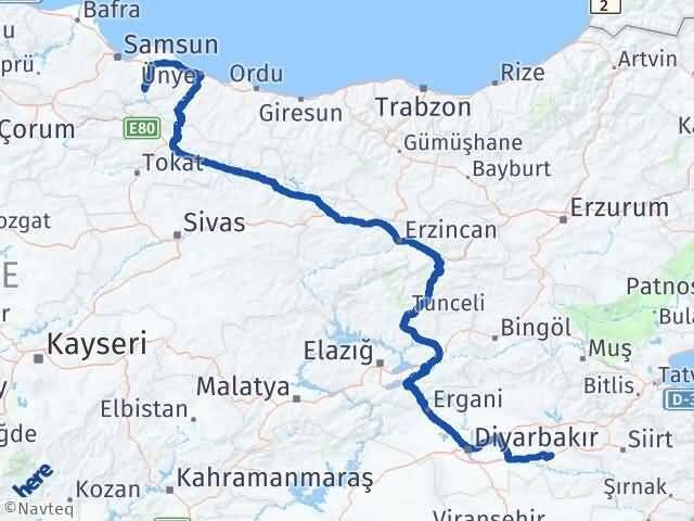 Samsun Ayvacık Batman Arası Kaç Km - Yol Haritası
