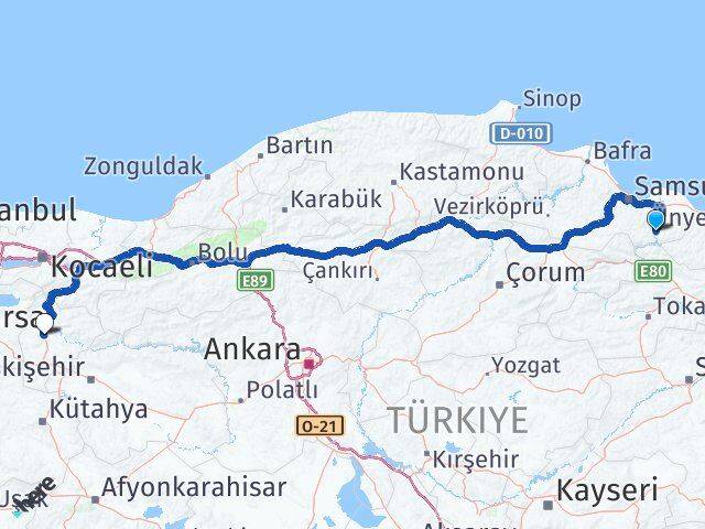 Samsun Ayvacık Bilecik Arası Kaç Km - Yol Haritası