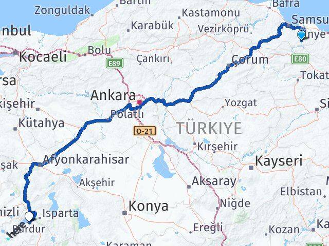 Samsun Ayvacık Burdur Arası Kaç Km - Yol Haritası